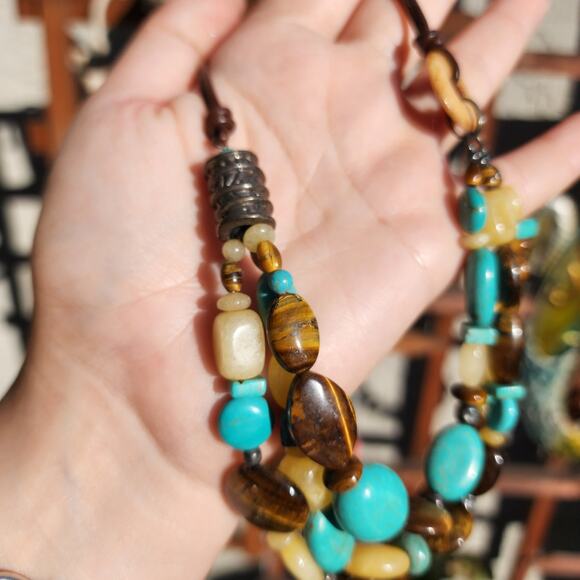 Silpada Turquoise Necklace N1858 Tigers Eye Calcite 925 Sterling Silver Leather - Picture 10 of 16